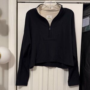 Aerie Offline Black and Cream Quarter-Zip cropped pullover